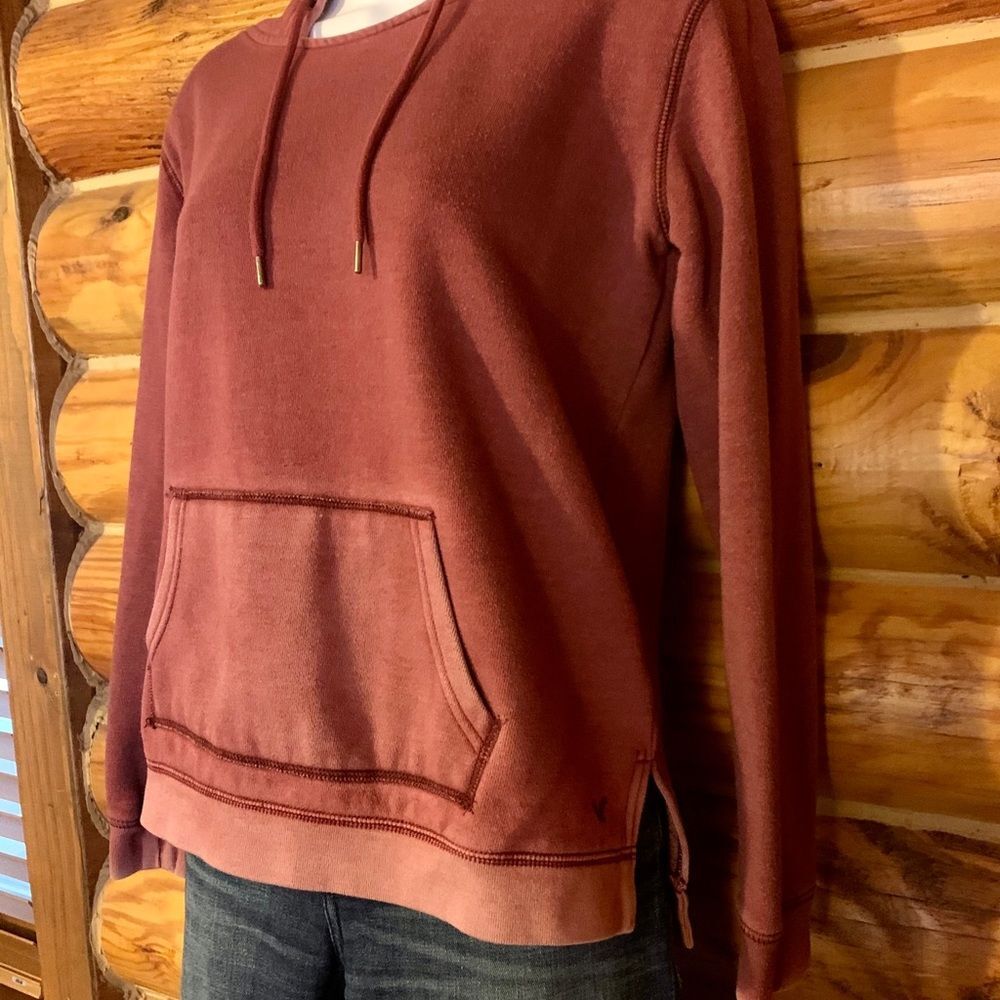 American Eagle Maroon Vintage Wash Fitted Hoodie Sweatshirt Small - Picture 6 of 10
